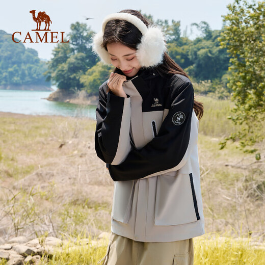 骆驼运动外套男三合一抓绒三防科技登山服外套女 6630，幻影黑 ，中性【抓绒胆】 L