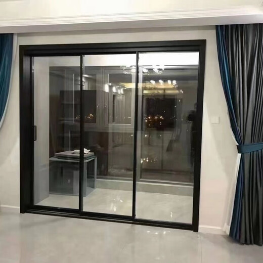 维诺亚定制极窄阳台三联动厨房推拉门客厅隔断厕所推拉门双层钢化玻璃门 透明+透明/磨砂 地轨双轨双扇