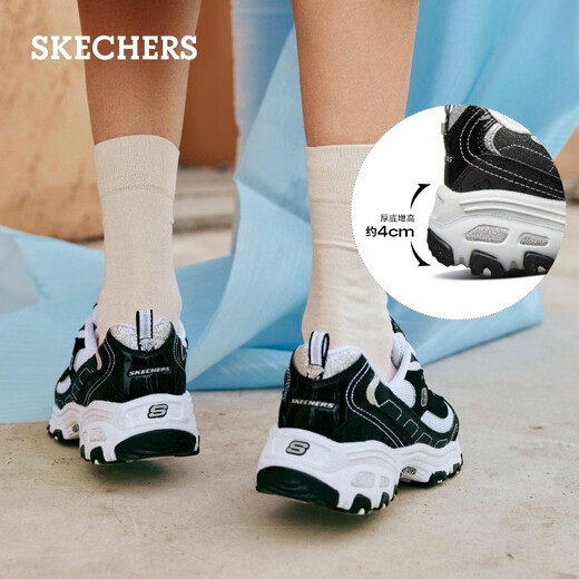 SKECHERS CLASSIC RETRO Diamond Panda Schuhe Freizeitschuhe Frauen dicker Sohle erhöhte weiße Schuhe 12241 Schwarz/Weiß/Bkw 39