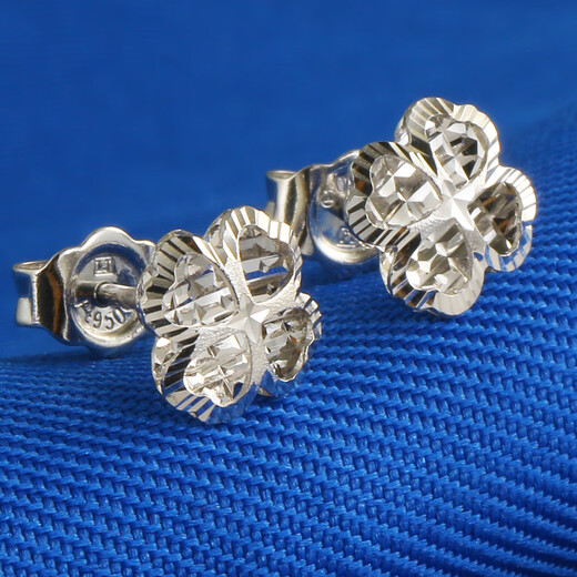 Qianying Jewelry Platinum Earrings pt950 Women's Platinum Earrings Earrings Earrings with Gold Plugs Lucky Four-Leaf Clover Hollow Heart Heart Shape Simple and Fashionable Young People Give Their Girlfriends Gifts Platinum pt950 General Goods