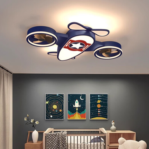 Yinghongxing children's room ceiling lamp room bedroom lamp boys and girls room electric fan lamp creative aircraft led eye protection lamp ceiling model 80cm114W three-speed color adjustment