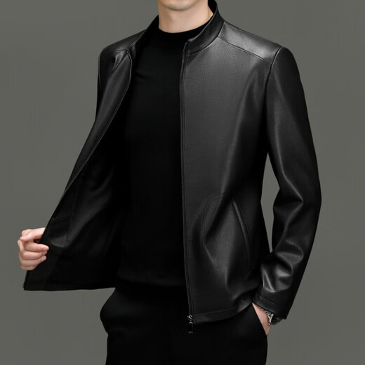 Hengyuanxiang Genuine Leather Jacket Men's 2025 Autumn and Winter New Style Goat Leather Stand Collar Slim Fashion Jacket Top Brand Picture Color XL 180