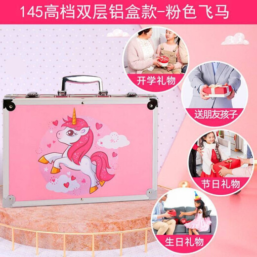 Xingmitu Mädchenspielzeug, Kindergeburtstagsgeschenke, 7–14 Jahre alt, Grundschule, Zeichenbrett, Malwerkzeug-Set, Aquarellstift, 3–6 Jahre alt, doppelschichtige Aluminiumbox, Malset, Einhorn, rosa, Schulanfang, Geschenkpaket, 6–12 Jahre alt, Geschenk, komplette Mal-Geschenkbox, Weihnachten, Neujahrsgeschenk