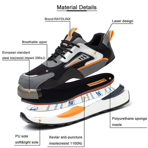 Raydlinx Layton Labour Protection Shoes Herren-Laptop Anti-Smash Anti-Puncture Leichtgewichts-resistente Sicherheitsschuhe Arbeitschuhe atmungsaktive Baustelle Kleidung-resistent