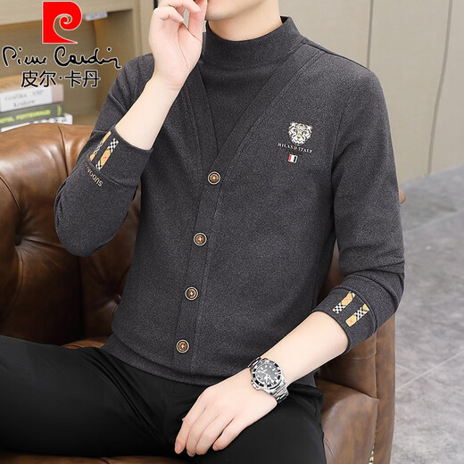 Pierre Cardin spring and autumn half-high collar double-sided German velvet long-sleeved T-shirt men's slim-fit Korean version fake two-piece sweatshirt warm base shirt 553# gray double-sided German velvet M 90-105Jin Jin is equal to about 0.5 kg