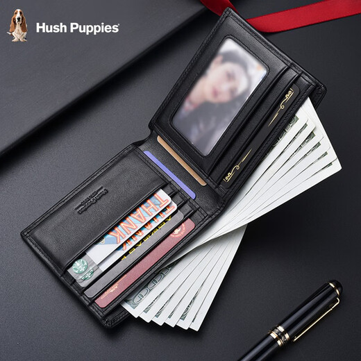 Hush Puppies genuine leather wallet men's business commuting personality braided pattern multi-card wallet birthday gift red gift box HC-1311755W-576