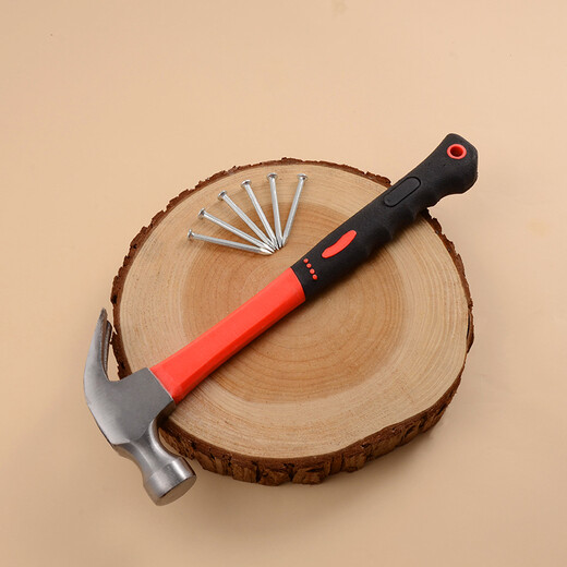 Jinggong wooden handle claw hammer, non-slip plastic fiber handle claw hammer, forged steel nail hammer, woodworking hammer, wooden handle 0.75kg