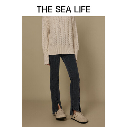 THE SEA LIFE is packed and off the shelves. Cotton jeans women's winter slit design high-waisted casual pants E3519 Black Master S