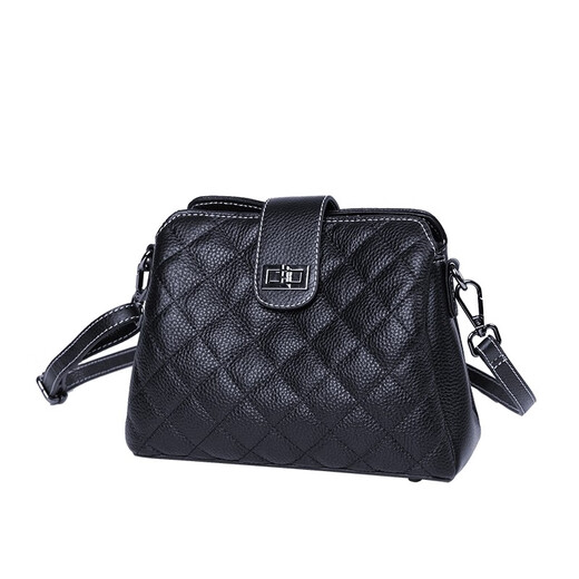 Glorzd Bag Women's 2025 New One-Shoulder Crossbody Bag Real Top Layer Cowhide Diamond Women's Bag Small Flavor Style Shell Bag Black