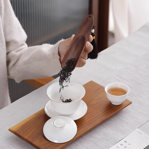 Betfair ebony tea spoon single tea shovel tea special spoon Japanese household wooden tea spoon high-end large walnut - tea spoon (crescent) + tea clip (original heart)