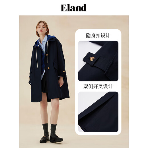 ELAND衣恋纯棉风衣外套女中长款大衣女装24秋新款 卡其色(35)Beige M/165