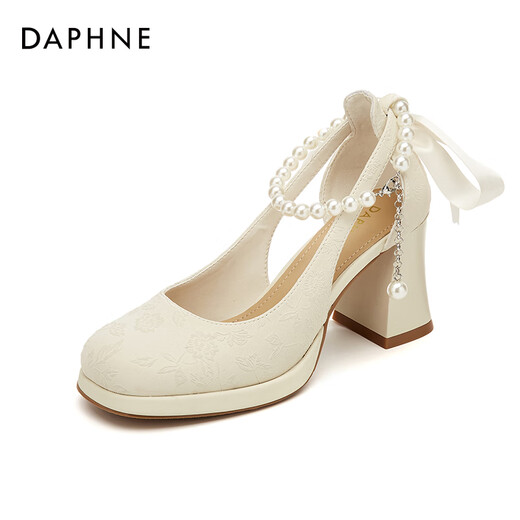 Daphne (Daphne) Chaussures célibataires pour femmes Nouvelles chinois Mary Jane High Heels 2024 Été Nouveau tempérament français avec jupe talons épais de hauteur de talon blanc 8cm 38 (240 mm) Code standard