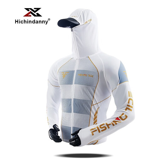 HICHIN DANNY fishing sun protection suit for men and women ice silk breathable quick-drying outdoor sports anti-mosquito suit fishing clothing black and white top S
