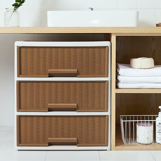 
Interactive space drawer storage box imitation rattan wardrobe transparent storage box clothes underwear home dormitory plastic finishing box storage cabinet 9717 large size 3 floors width 56.8 depth 39 height 62
