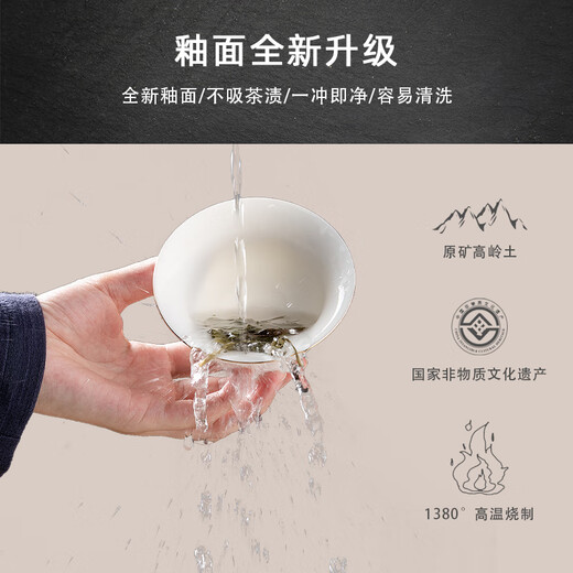 Bangsheng mutton-fat jade Dehua white porcelain Kung Fu tea set home living room office high-end light teapot lid bowl tea cup mutton-fat jade holding incense cup 10 pieces