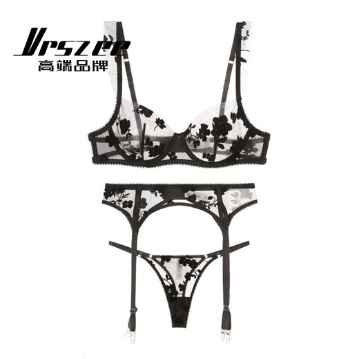 
VRSZEE high-end brand underwear for women with thin embroidered lace bra set on bra tempting underwear bikini black suit 75C