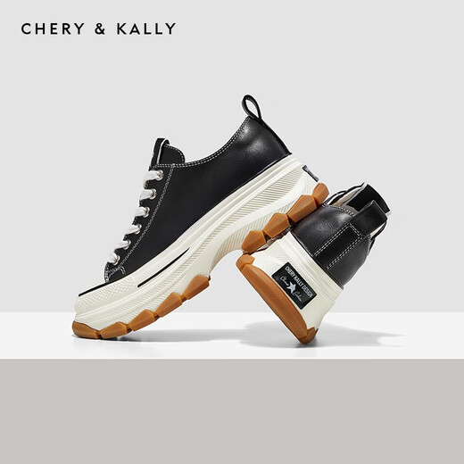 CHERY KALLY轻奢潮牌高级感女鞋新款厚底鞋女时尚头层牛皮休闲鞋增高板鞋 黑色 36