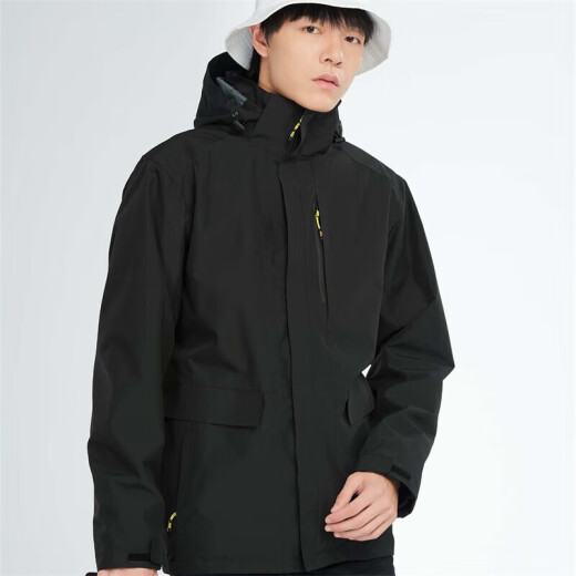 BRELRMON韩版冲锋衣女男防风户外防寒三合一保暖可拆卸滑雪登山服夹克外套 HS12805曜石黑-男 S