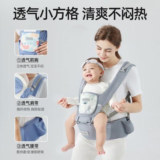 贝肽斯腰凳婴儿背带前抱式0-36个月前后两用新生儿宝宝多功能背娃神器 横抱款-瑞思蓝
