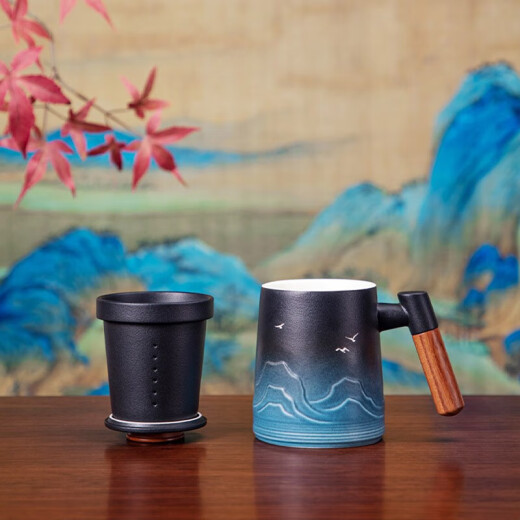 Bihai Qingxin Forbidden City Tea Cup Tea Water Separator Cup Ceramic Mug for Boyfriend Birthday Gift Gift Box Thousand Miles Jiangshan Tea Cup