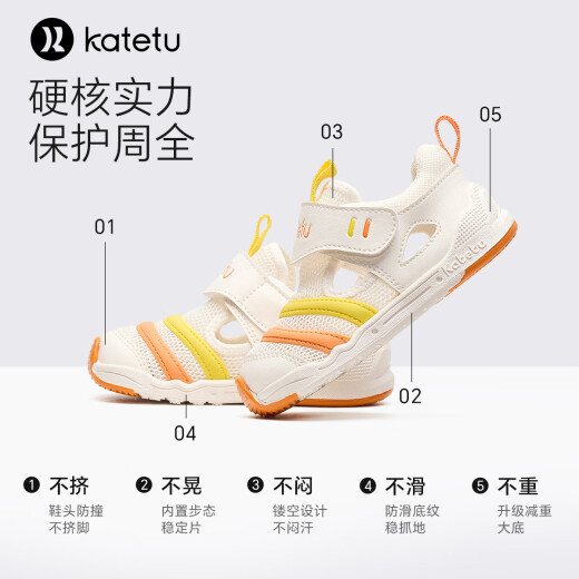 Carter Rabbit Baby Toddler Shoes 2024 Summer New Functional Shoes Soft Sole Anti-Slip Beach Shoes Baotou Baby Sandals White Orange Yellow Inner Length 13.5cm 22 Size Suitable for Foot Length 12.5-12.9