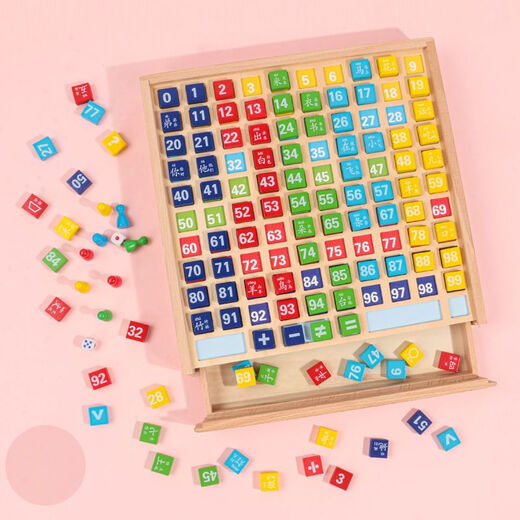 Hengzhongyi Hundreds Board Montessori Mathematical Thinking Training Teaching Aids Numbers 1 to 100 Enlightenment Early Education Toddlers Power Toys Digital Clock Model + Drawer Learning Box