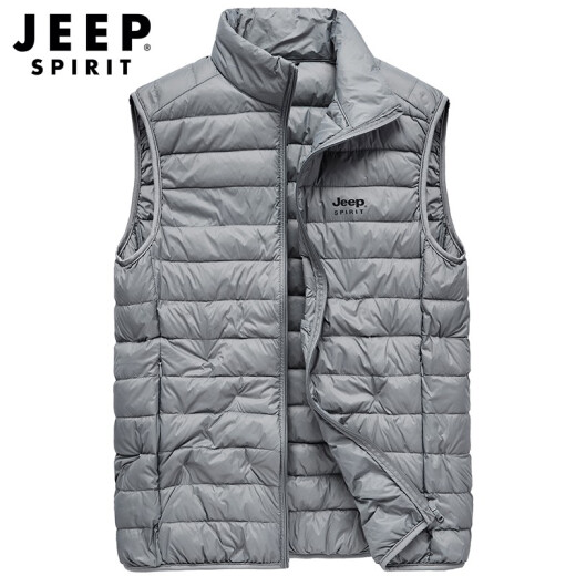 JEEP Jeep Down Vest Men's 2020 Autumn and Winter New Lightweight Outdoor Fleece Warm Polar Fleece Vest Plus Velvet Casual Sports Vest Jacket Men's Down Gray L