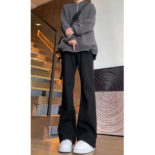 7 high-end products, micro-flare jeans, men's spring and summer style, American retro high street slim and loose straight trousers, men's DFFS-701 black L