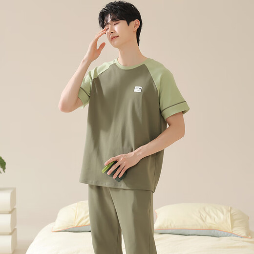 Palando pajamas men's pure cotton summer 2024 new style for young students short-sleeved thin spring and autumn men's home clothing set 09M13601 trousers L