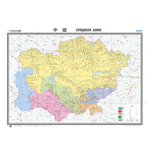 Zentralasien-Karte, Wandkarte, faltbare Karte, großes Format (1496 mm x 1068 mm, faltbar und aufklebbar, Dual-Use-Box für Chinesisch und Fremdsprachen), Karte der Hotspot-Länder der Welt