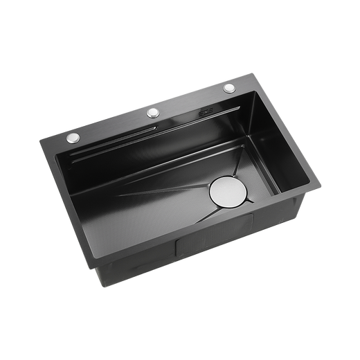 JMOWTO large single-slot SUS304 stainless steel embossed thickened kitchen multi-functional sink basin above the middle and lower basins three-speed pull-out faucet package 680mm*450mm