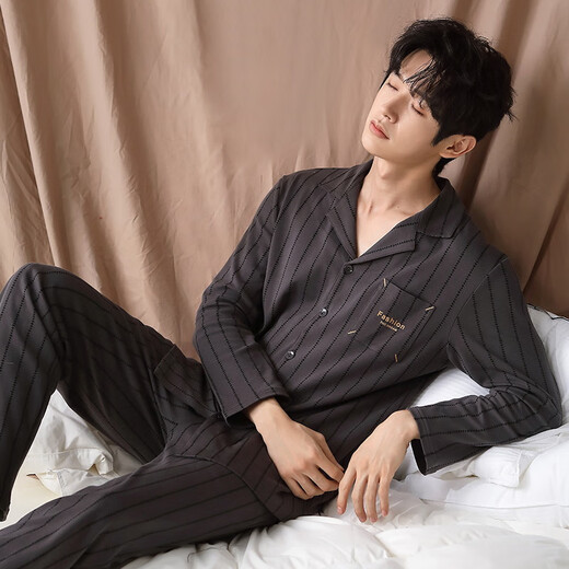 Modal Pyjamas Herren 100% reines Baumwoll Herbst -Strickjacken Langarmhosen Frühling und Herbststil Teenager großer Größe Revers Home -Kleidung Set L12213 L