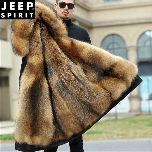 JEEP SPIRIT派克服男可拆卸冬季大衣外套仿狐狸毛内胆仿皮草中长款貂皮毛一体 姜黄色(工装款) 3XL /185 建议150-170斤