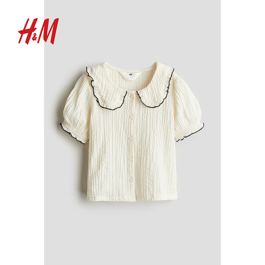 H&M children's clothing girls short-sleeved summer puff sleeve collared top 1227246 cream 140 689-10Y