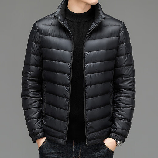 Scarecrow (MEXICAN) Winter Men's Lightweight Down Jacket Men's Short Stand Collar Loose Fashionable Casual Versatile Warm Jacket Black 185