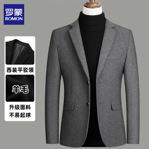 Romon Wool Suit Jacket Men's Autumn and Winter Middle-aged Business Casual Small Suit Fitted Woolen Suit Men's Dad's Clothing 6806 Gray Regular XL 180 About 125-140 Jin Jin is equal to 0.5 kg