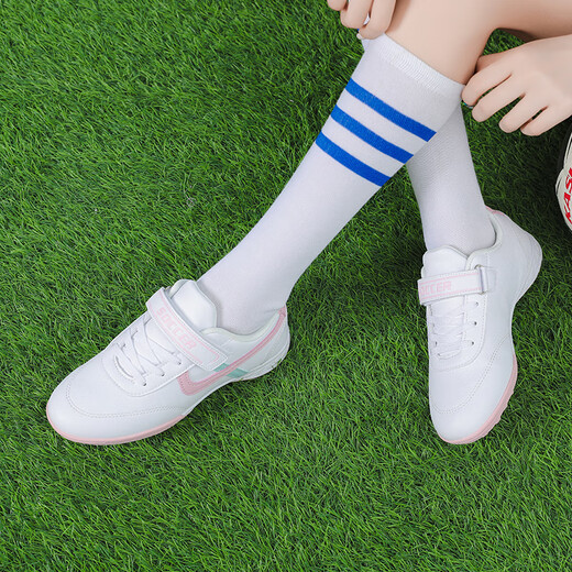 Diffany no lace-up women's football shoes for girls primary and secondary school students breaking nails TF Velcro rubber wear-resistant training shoes beginners 9275 Velcro white crushing nails 33