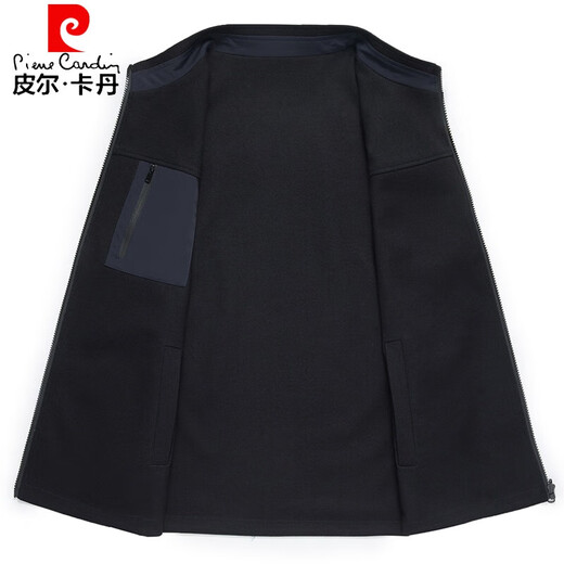 Pierre cardin autumn new milk silk vest high-end men's jacket daddy versatile vest stand collar horse clip casual vest thin black M 170