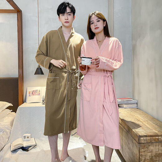 Catman (MiiOW) waffle high-end bathrobe couples solid color nightgown spring and autumn summer universal long-sleeved integrated bathrobe ZBB-2229 black men XL _125-150Jin [Jin equals 0.5 kg]