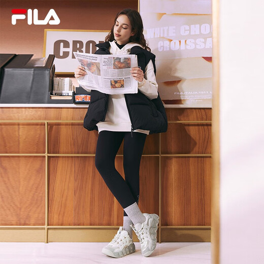 FILA Croissant Shoes Sneakers Women's Casual Shoes Dad Shoes Thick Sole Shoes Tofu White/Oatmeal Color-TO 38