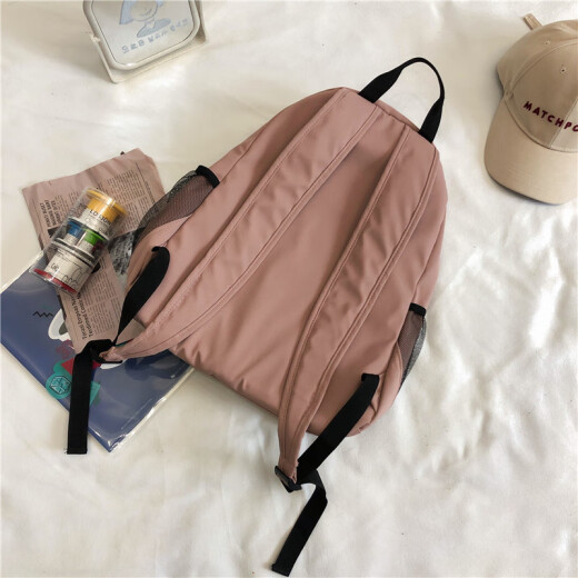 Tang Yu Japanese canvas schoolbag for female high school students Korean version large capacity simple ins versatile junior high school student college student backpack retro Hong Kong style girl primary school student casual backpack male pink (delivery bear pendant + medal as shown)
