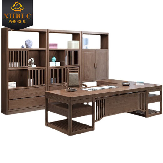 Qiheng (XIIBLC) new Chinese style solid wood boss desk simple modern executive desk desk and chair combination president office furniture single 1.8m desk