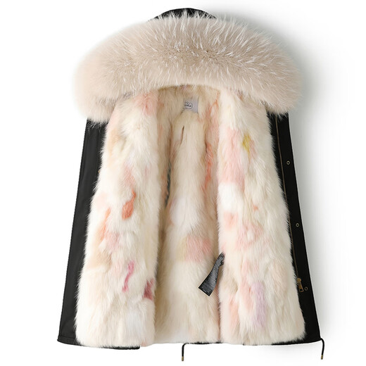 
Aoerrun Haining 2024 winter new fox fur coat women's parka coat real fur young high-end coat medium-length black shell colorful inner liner M 90-105Jin[Jin equals 0.5 kg]