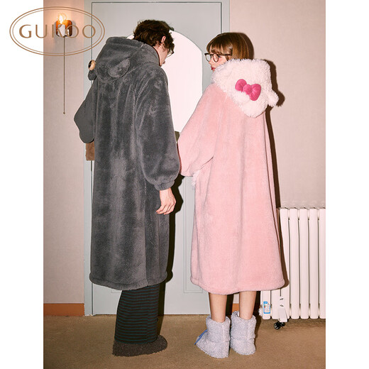Gukoo Couple's Nightgown Winter HelloKitty New Coral Velvet Pajamas Women's Warm Bathrobe Men's Home Clothes D KT Couple's Nightgown M Women