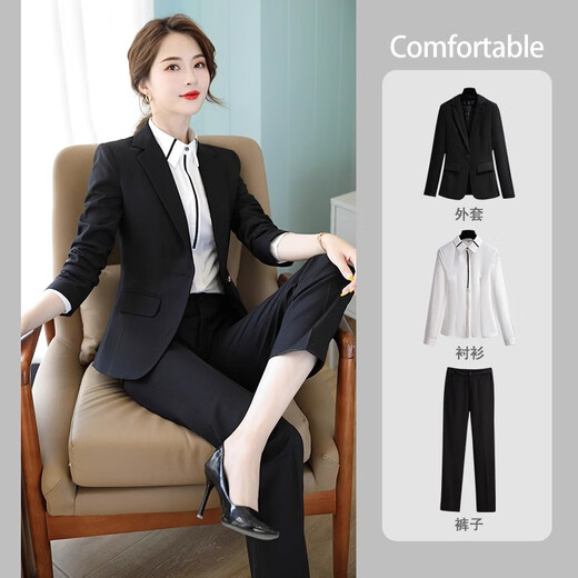 Jian Ting suit suit for women professional formal wear 2026 spring and autumn new temperament women's suit jacket high-end hotel work clothes one button dark blue suit pants + gray blue shirt 3XL slim fit recommended 129Jin Jin equals 0.5kg -138Jin Jin equals 0.5kg