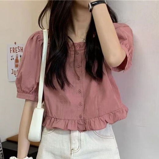 Suyoumi Summer New 2024 Camisa de manga corta de rufa Cúrcica de manga corta y cúrcuma de manga de hojaldre y manga dulce 701 M 95-105Jin [Jin equivale a 0,5 kg]