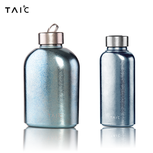 TAIC Titanium Pure Titanium Large Capacity Sports Outdoor Water Bottle Fitness Cycling Back-Type Bottle Cover Single Layer Portable Monet Hanhai Blue 1000ml