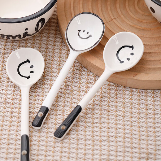 Super popular 4.75-inch rice bowl, large-capacity food supplement bowl, ceramic bowl, smiley face bowl, 2 bowls, 2 scoops