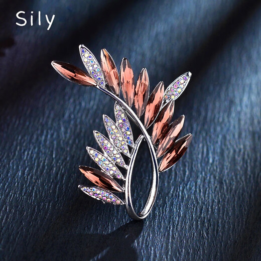 Si Li Korean design crystal brooch, elegant temperament, anti-exposure pin, simple and elegant corsage, suit accessories, purple olive branch