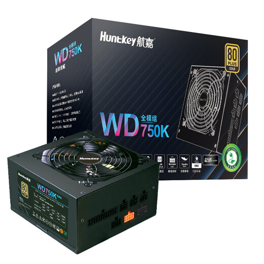 Huntkey WD750K Vollmodul Goldmedaille 750W Computer Netzteil (80plus Goldmedaille/Einzelkanal 60A/Vollspannung/LLC+SR+DC-DC/Intelligent Temperaturregelung)